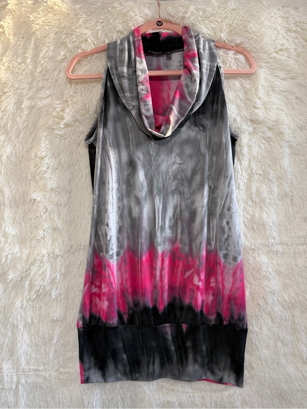 Le Chateau Womens Tie Dye Slouch Neck Sleeveless Dress M Pink Grey Made In USA